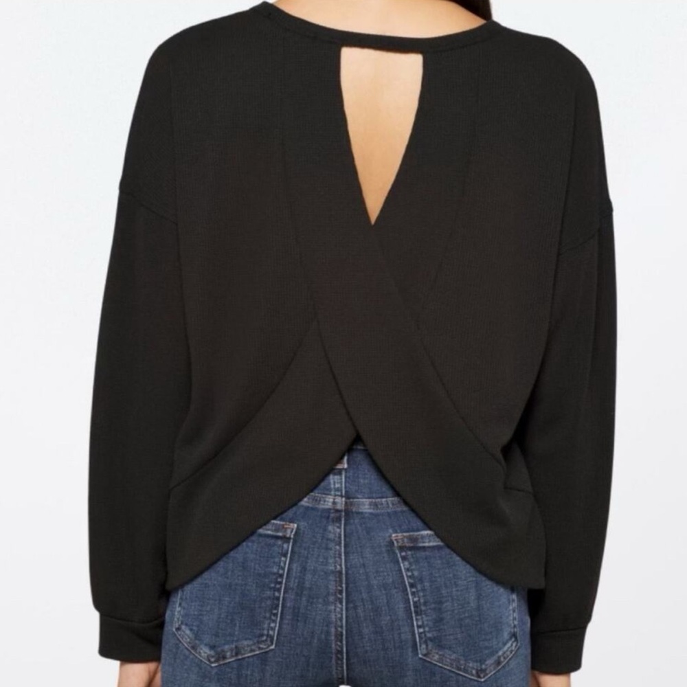 Kaileigh Sadaf Shimmery Knit Black Crop Open Back